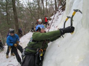 Enock using 1:1 technique ice climbing