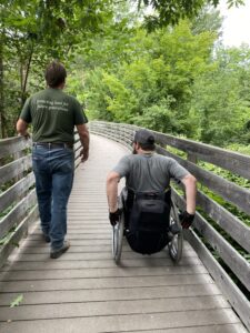 Jon and Enock on the bridge at the beginning of Pondicherry Trail