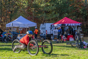 Trying out a handcycle on grass